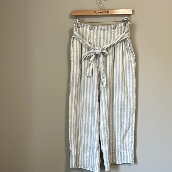 MADEWELL Tie Waist Huston Pull On Crop Pants Wide Leg Stripe Blue White Sz M - Picture 5 of 14